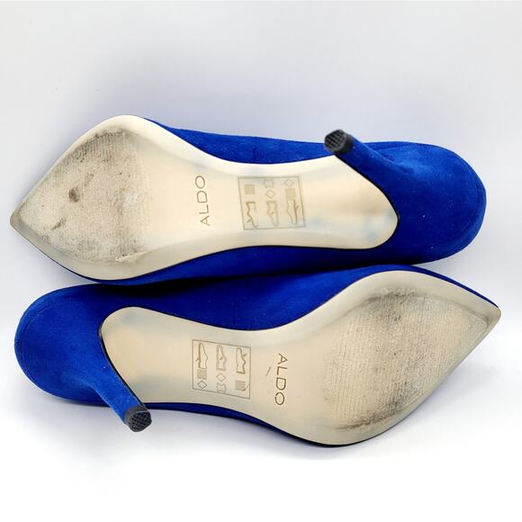 Aldo Nydaudia Cobalt Blue Suede Asymmetrical Cut Pointed Toe Pumps Heels Sz 8.5 - Picture 6 of 10